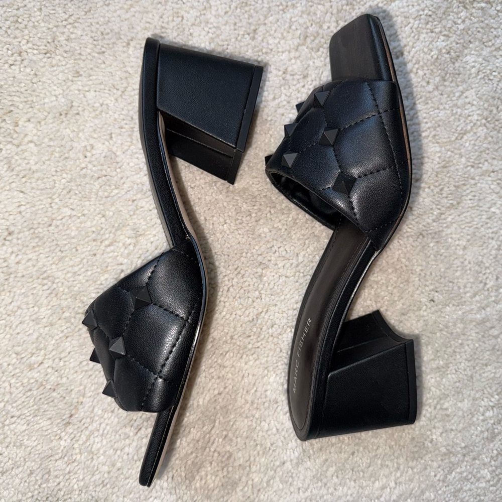Marc Fisher Black Quilted Stud Slide Mules